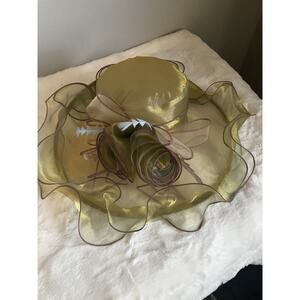 Beautiful Satin Kentucky Derby hat Church Gold Hat Fancy Formal Flower